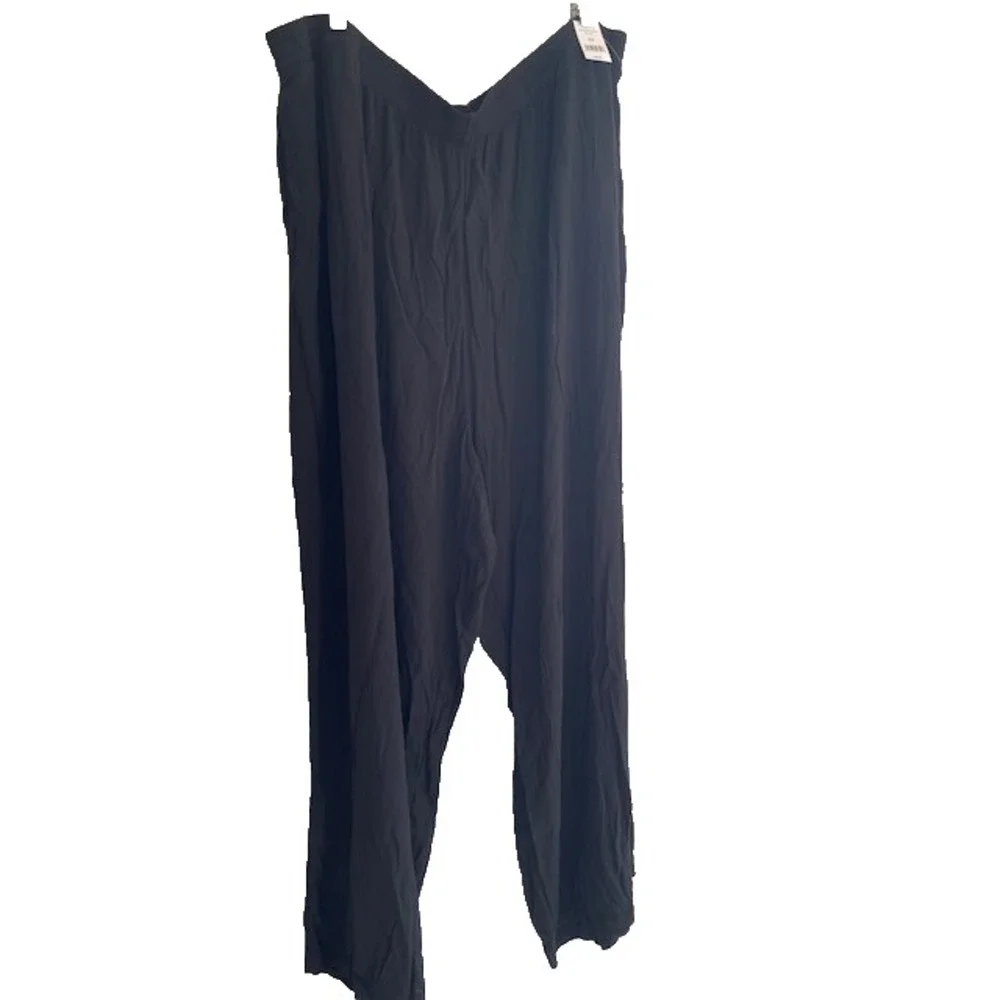 Pants 3X Light Black Viscose Pull On Pockets Wide Leg NWT